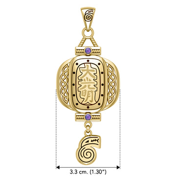 The Reiki Japanese Lantern and Dai Ko Myo Symbol Solid Yellow Gold Pendant with Gemstone GPD4927